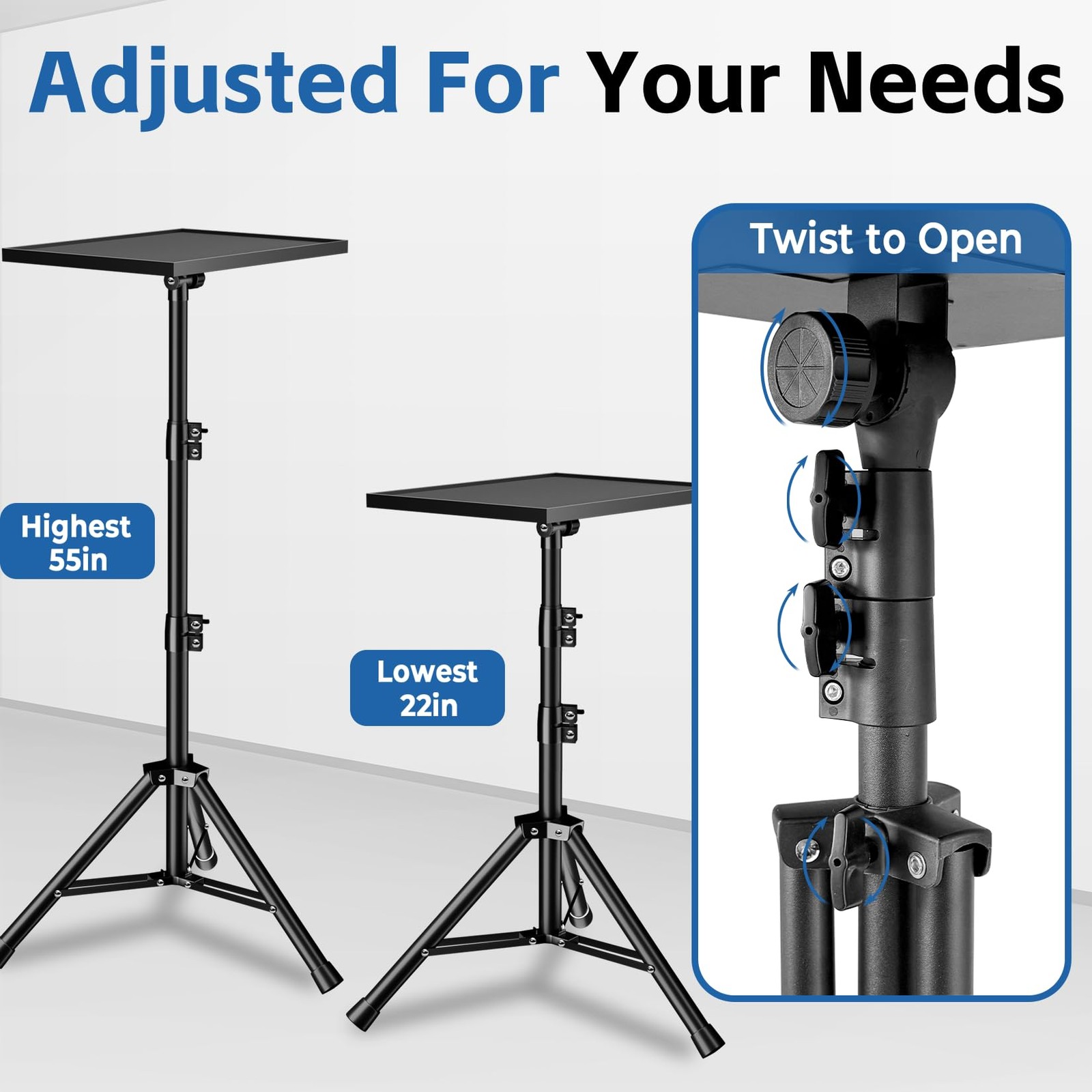 REHOSEUP Projector Stand 33LB Load Bearing & 22-55 Height Adjustable for