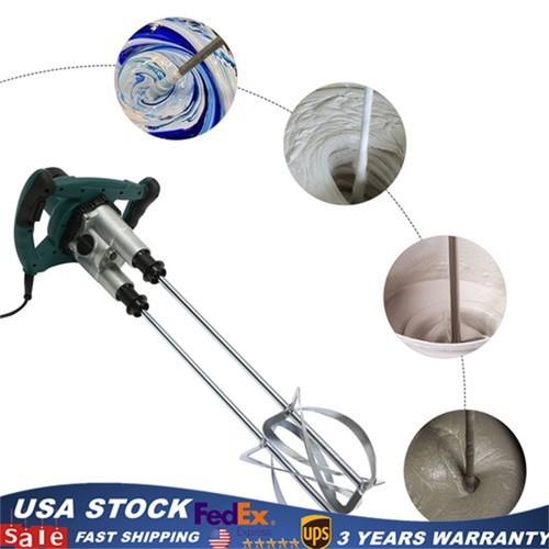 1800w Concrete Mortar Mixer Cement Grout Plaster Stirrer Double Paddle Mixer USA