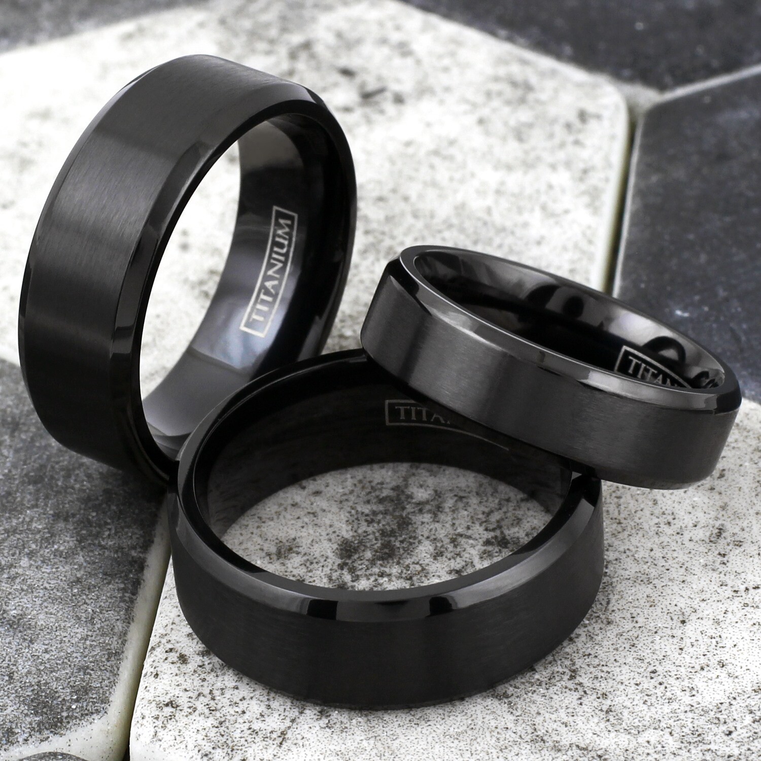 6/8mm Black Titanium Men's Brushed Finish Stripe Wedding Band Ring Size 5-15