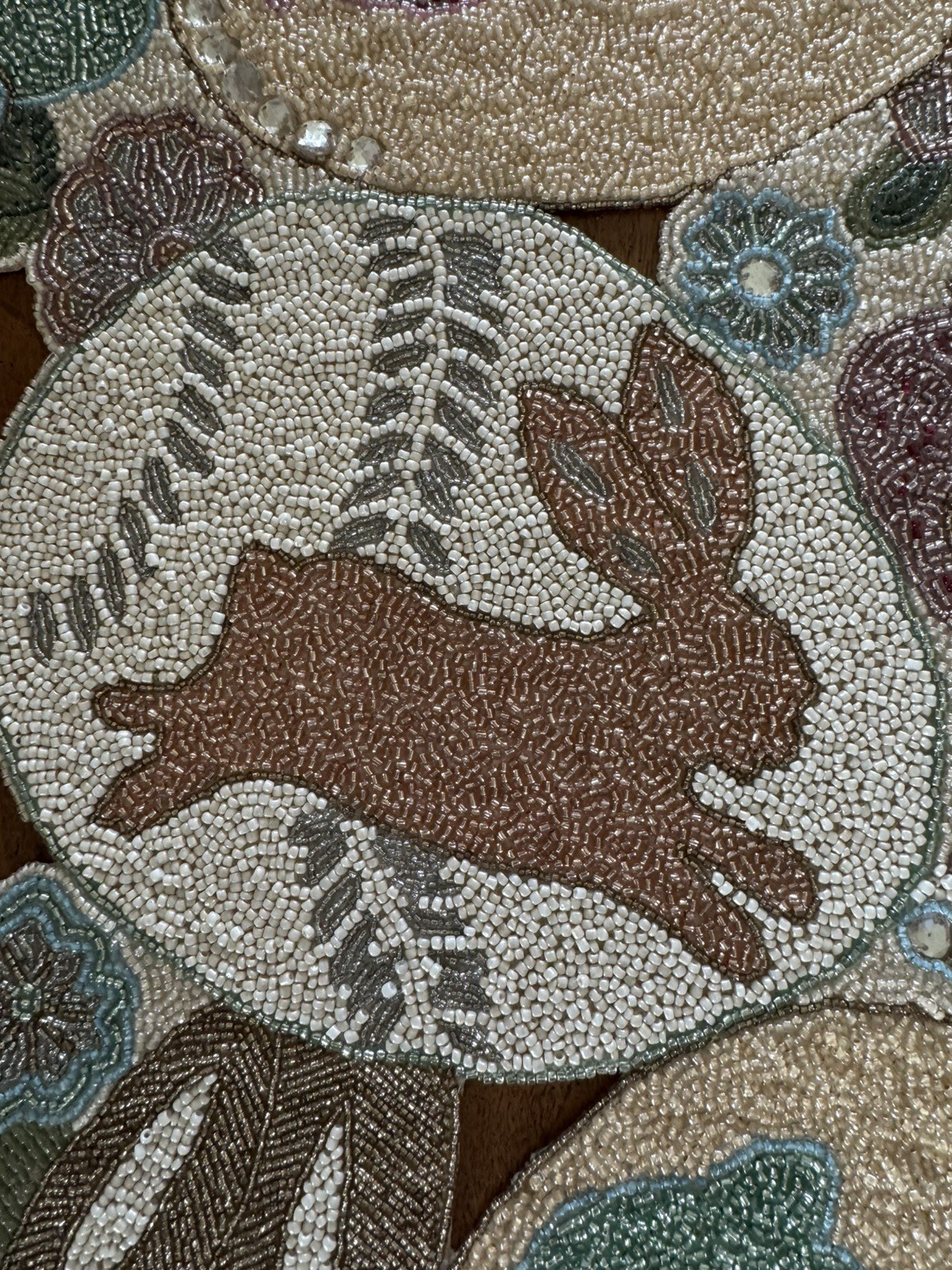 90s Pier 1 Imports Easter Egg & Bunny Rabbit Glass Beaded Table Runner 13” X 35”