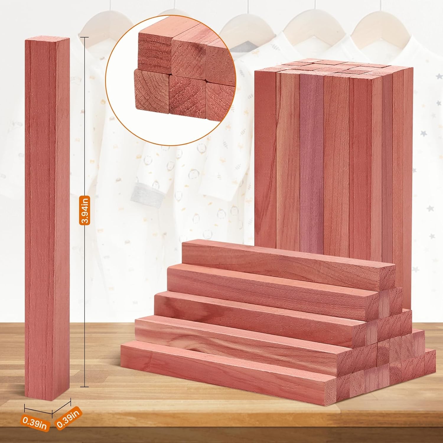 Homode Cedar Blocks for Clothes Storage, 50Pcs Cedar Sticks, Aromatic Red Cedar