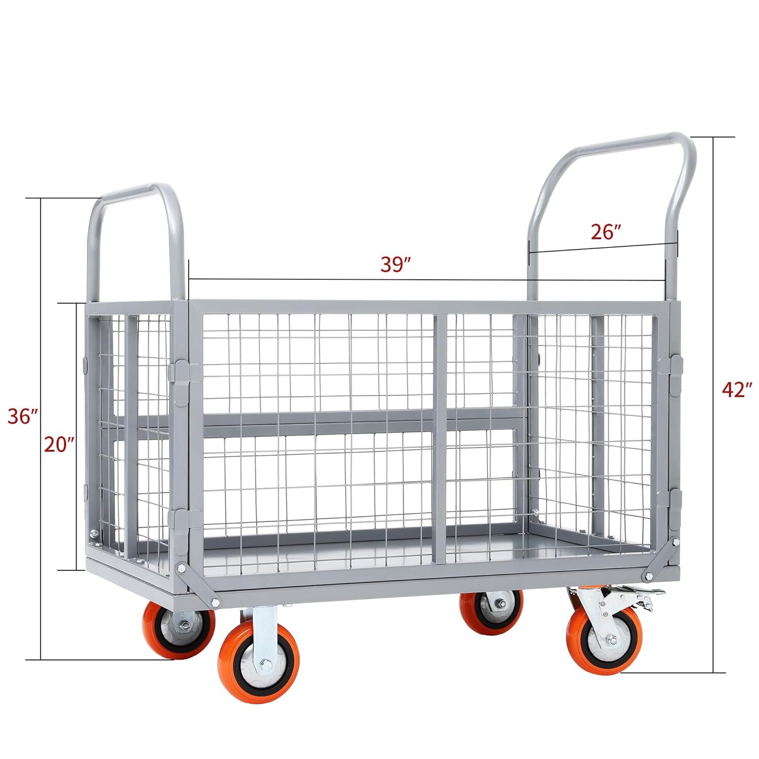 Platform Truck Cart W/Cage Foldable Flatbed Cart for Grocery & Warehouse 2000LBS