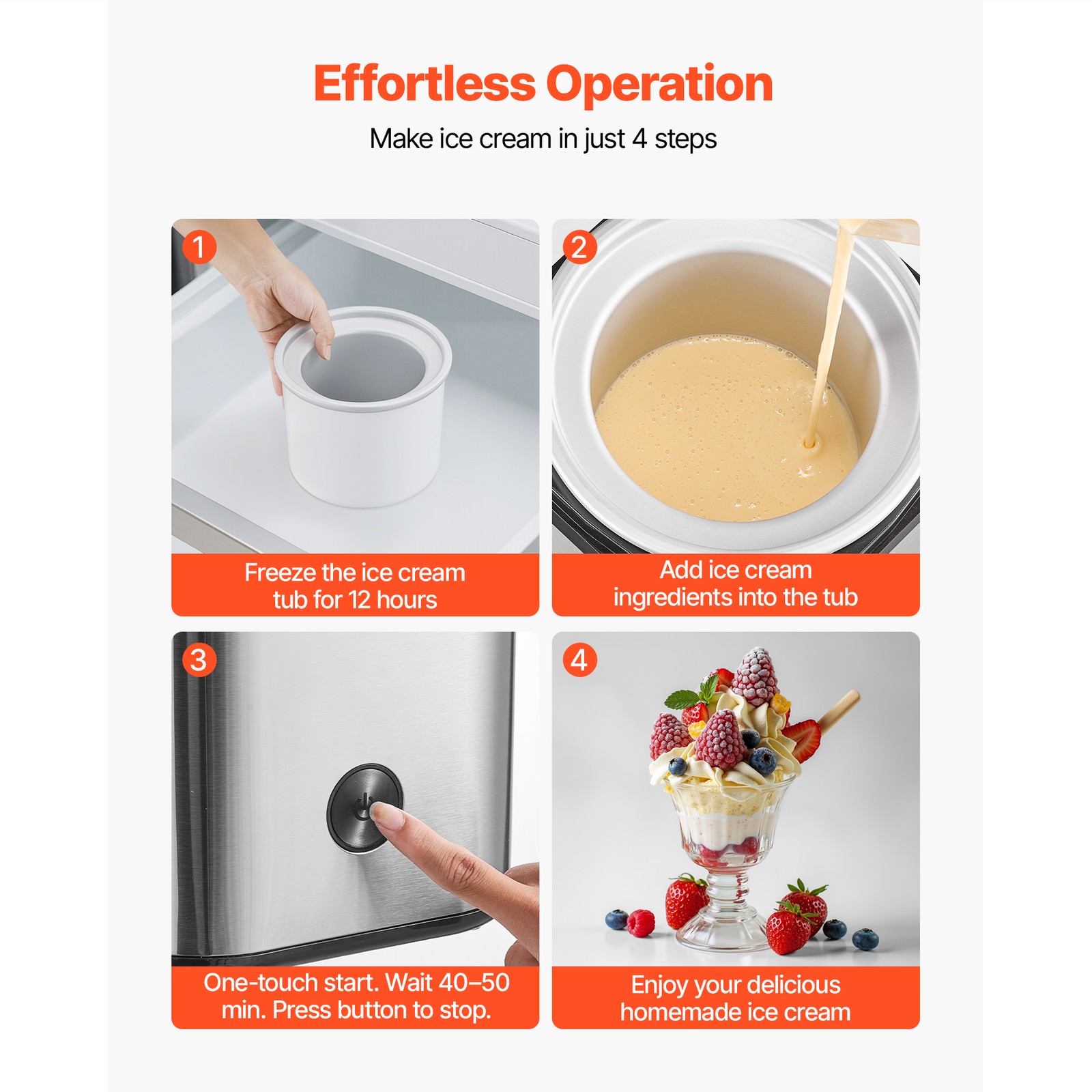 Uimoso Automatic Ice Cream Machine 2.11 Qt Capacity Stainless Steel for Home DIY