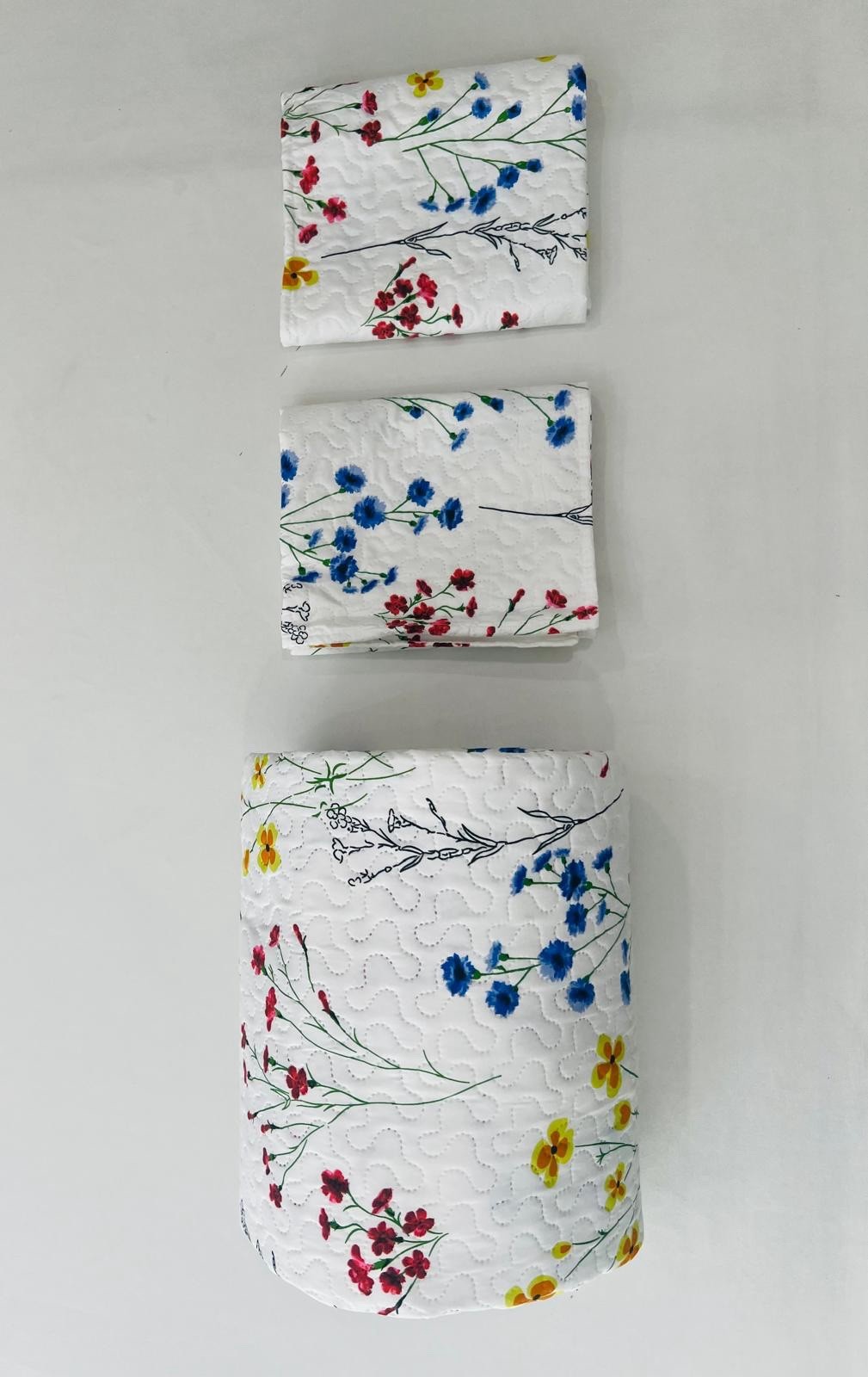 3-Piece Queen Size Printed Multi Color Quilt Set Flower