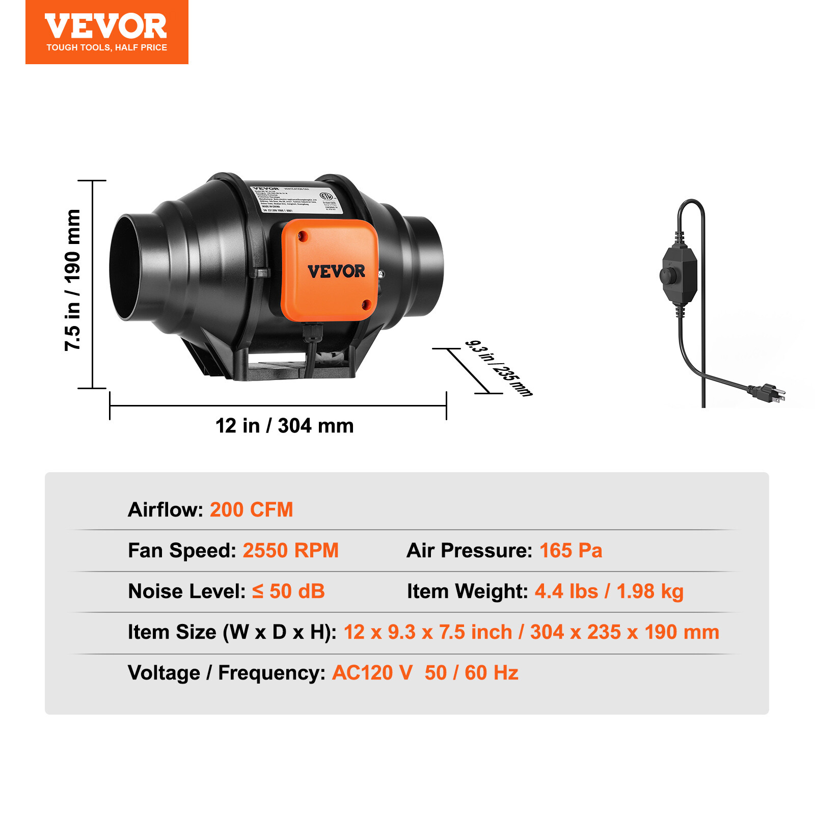 VEVOR 4 Inch Inline Duct Fan HVAC Exhaust Blower Kit, New