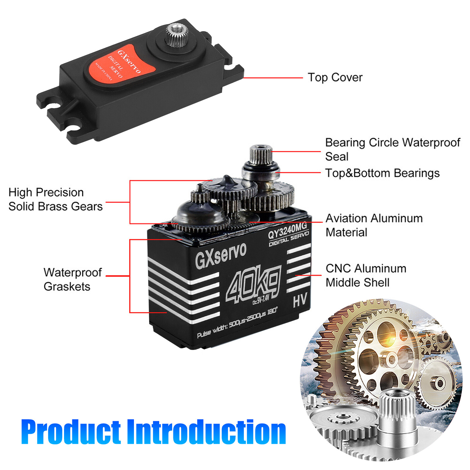 40KG Metal Gear Waterproof Digital Servo High Torque & Speed for 1/8 1/10 RC Car