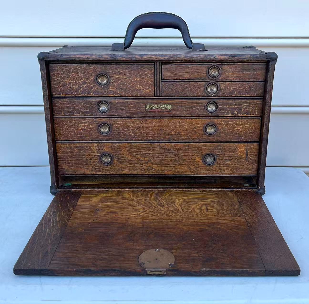 Antique Union 6 Drawers Oak Wood Machinists Tool Chest Box