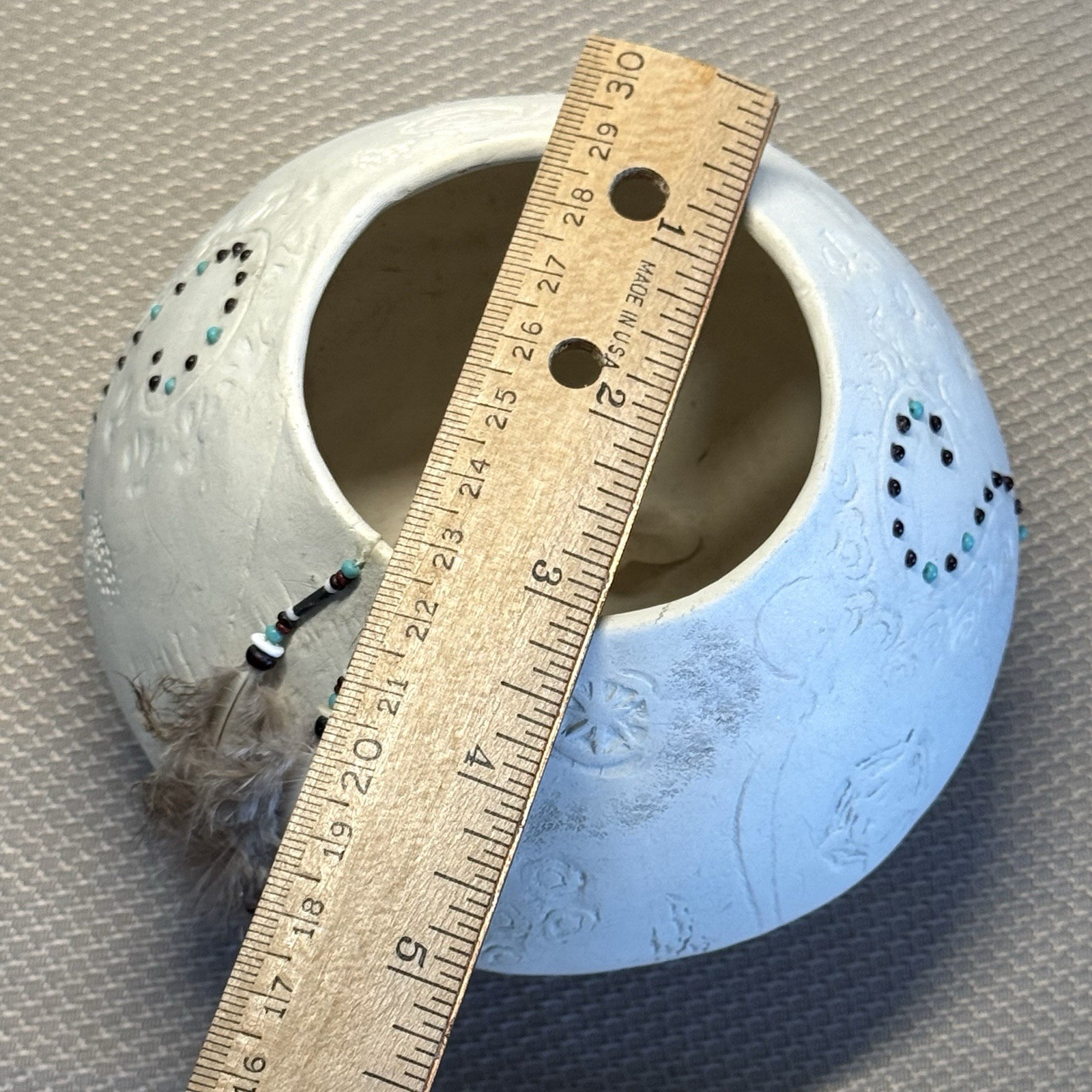 Navajo Vase Blomgren Art Piece Interior relief figurine Feathers Vintage