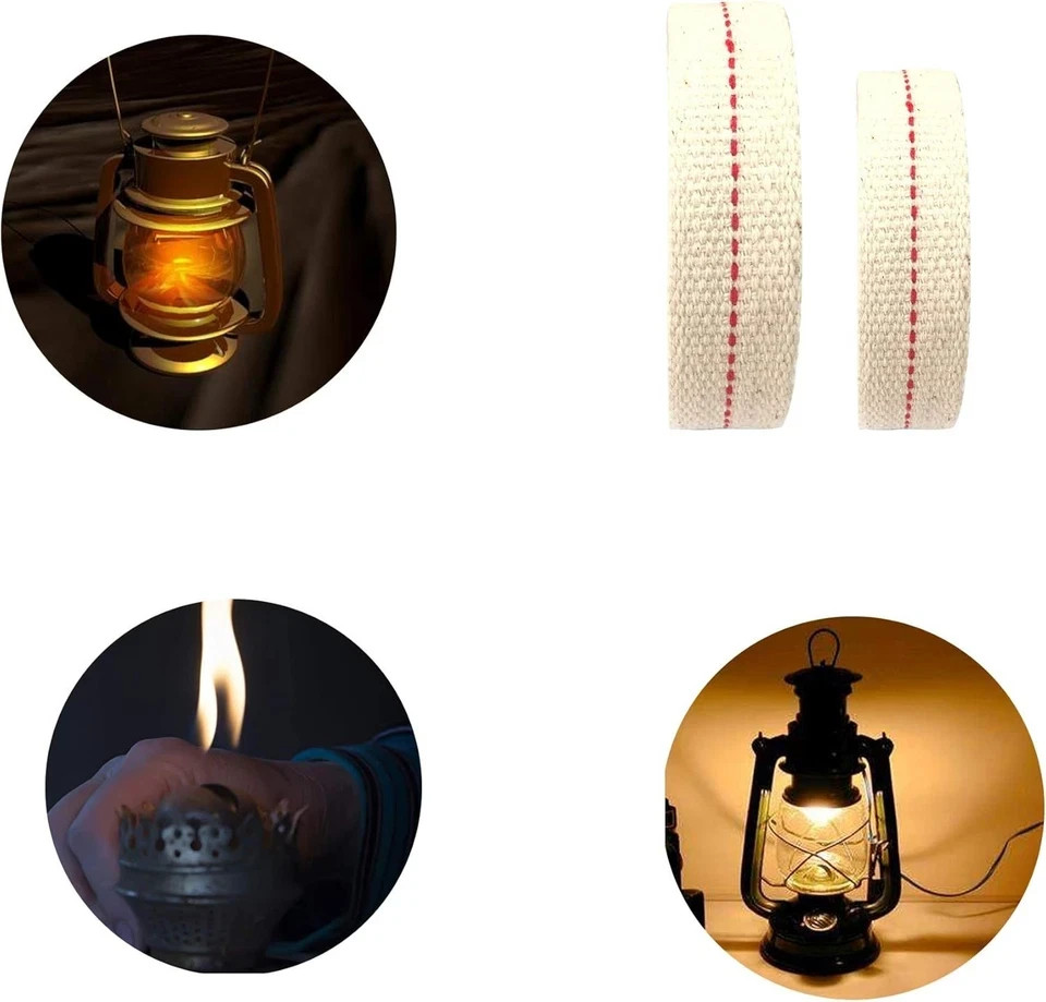 4 Rolls Oil Lamp Wick 1/2, 3/4, 7/8 Inch Flat Cotton Wick 6.5 Ft/roll Red Stitch