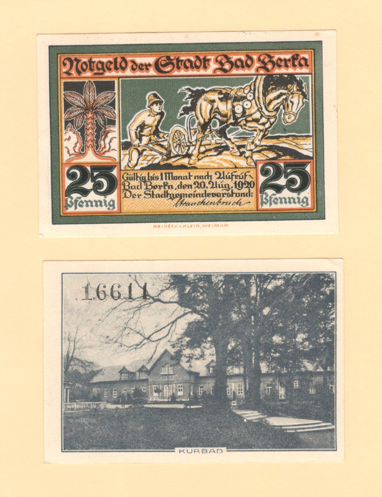 German Serienscheine Notgeld 1920 { Berka Bad 25 Pfennig } # L 74 / GrM 79.1a