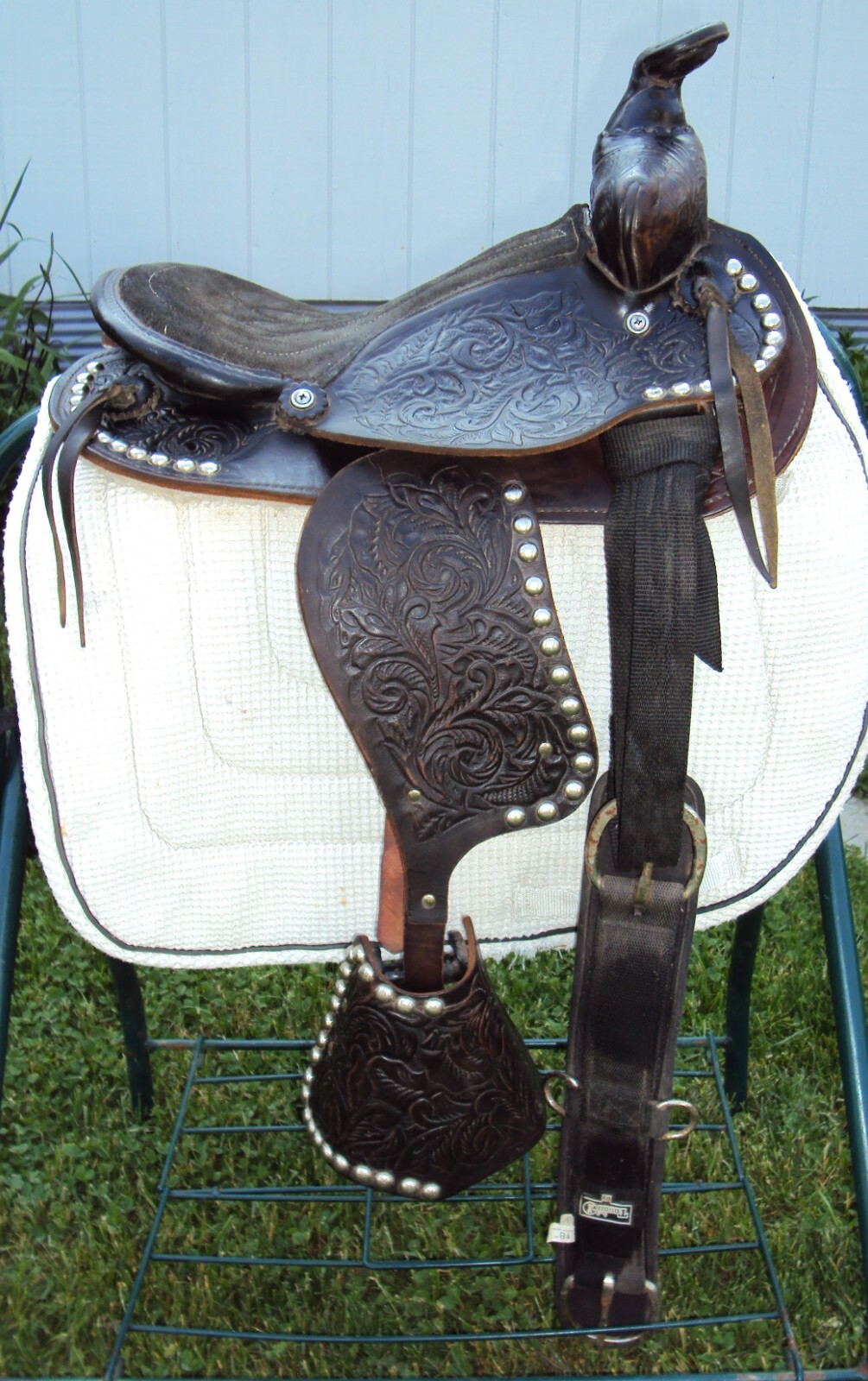 THE AMERICAN Childs Show Saddle- 12" - SILVER/Padded Seat -Tooled Design- GREAT!