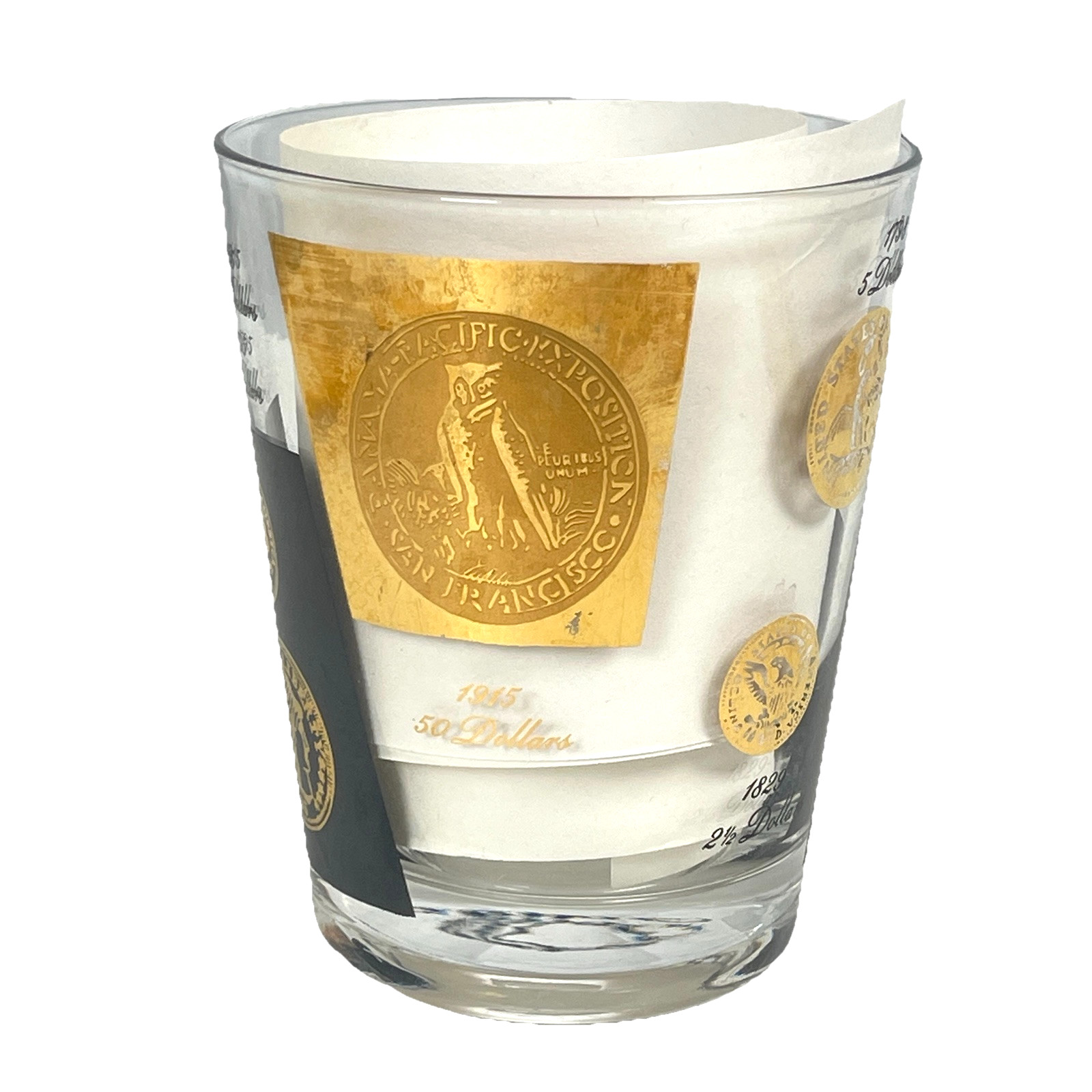 Cera Bob Wallack Gold Coin 6 Vtg Highball Glass Lot MCM Old Fashioned Cocktail