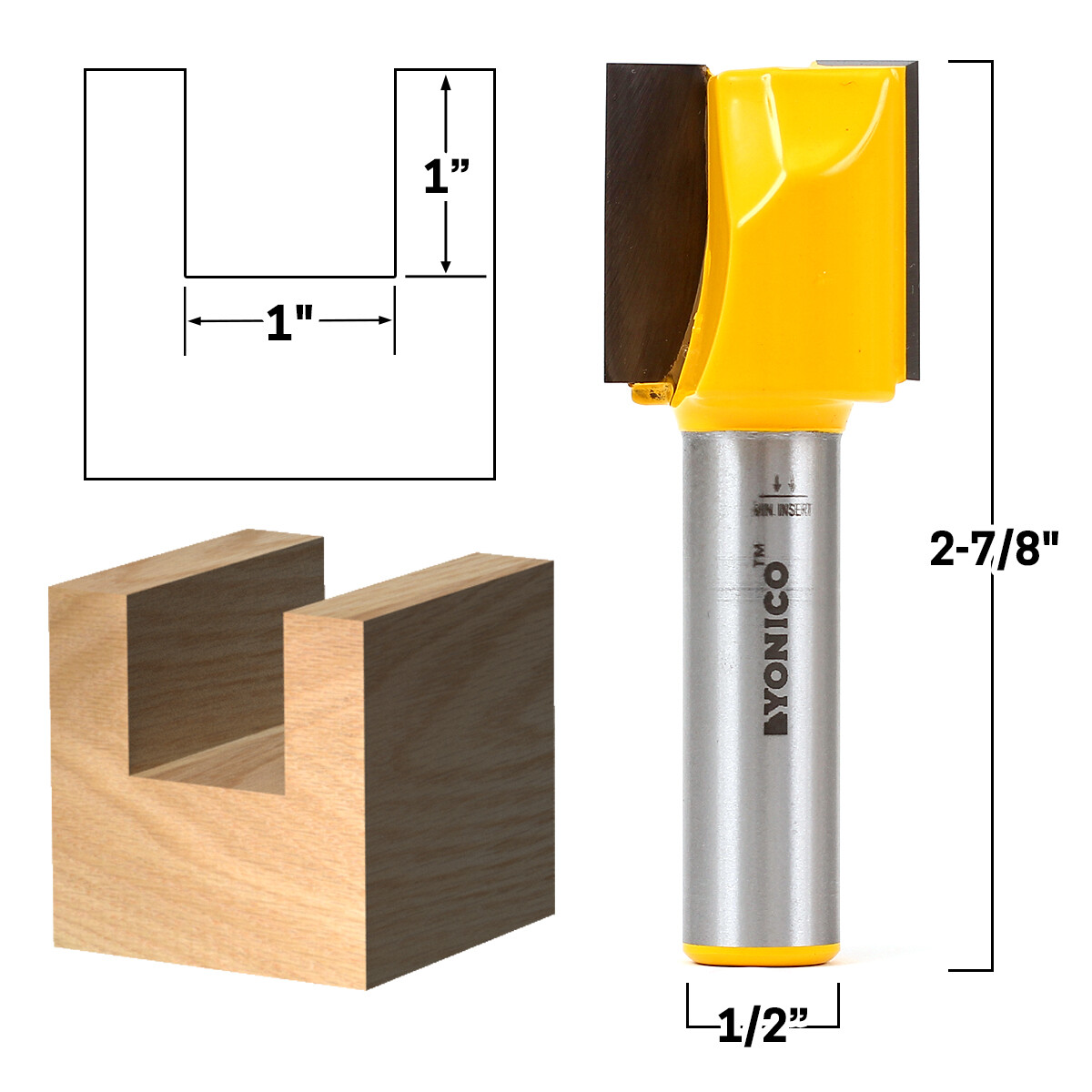 1" Diameter X 1" Height Straight Router Bit - 1/2" Shank - Yonico 14030