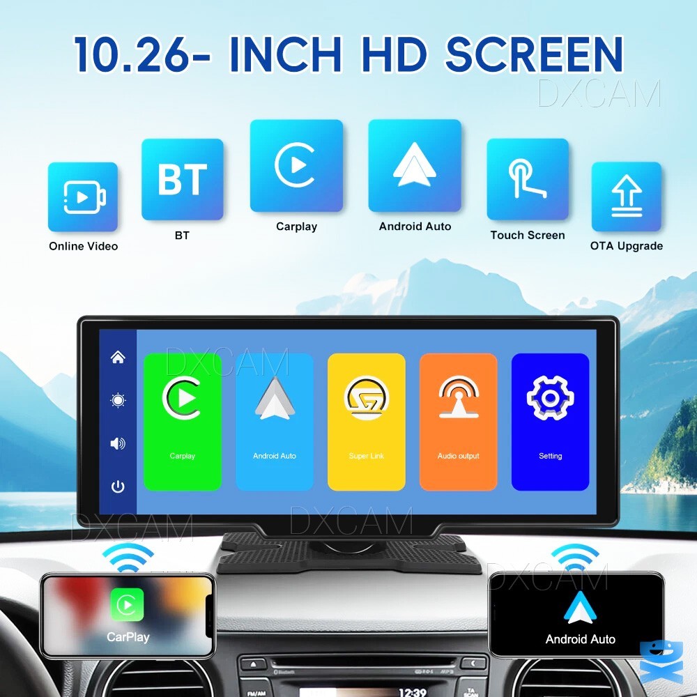 10.26" 2K Car Portable Wireless Apple CarPlay Android Auto Touch Screen Radio