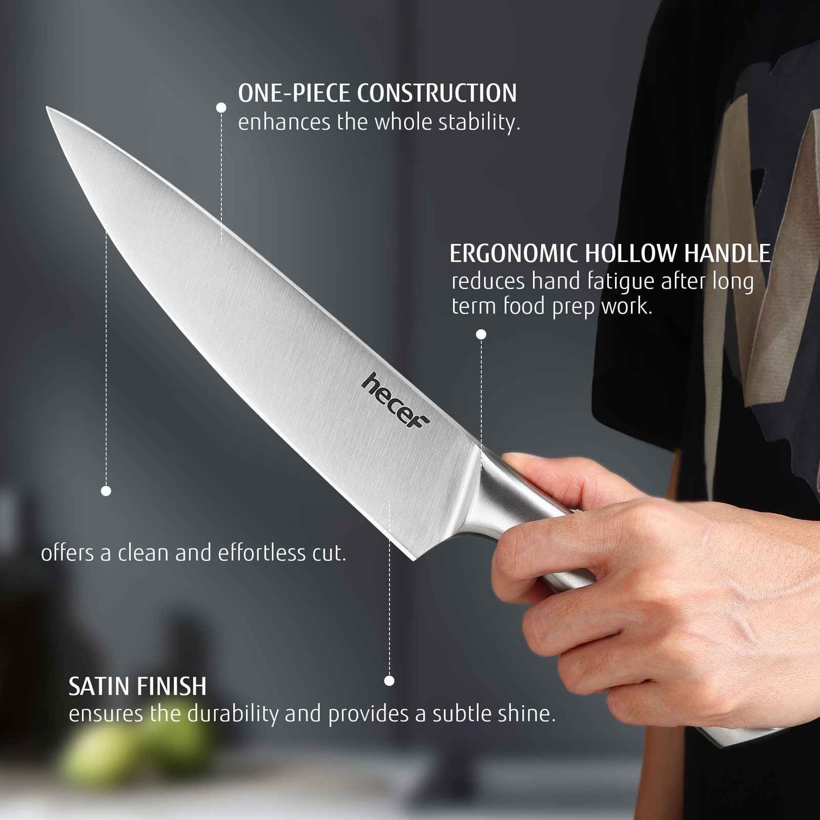 Hecef® Kitchen Knife Set of 3 Ultra Sharp Stainless Steel Chef Knife w/ cover