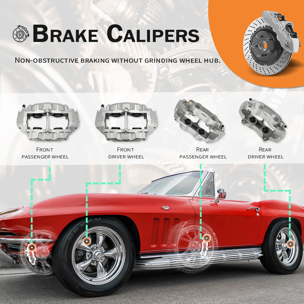 4Pcs Rear Front Left Right Disc Brake Calipers For 1965-1982 Chevrolet Corvette