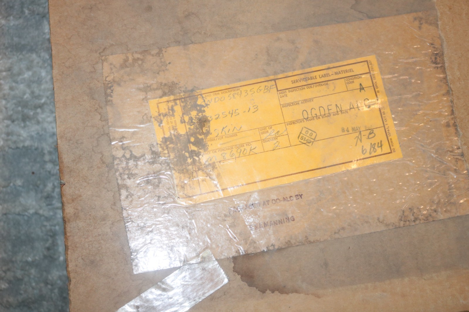 NOS Vintage F-4 Phantom exterior Skin section piece 27 x 21 " 32-32545-13