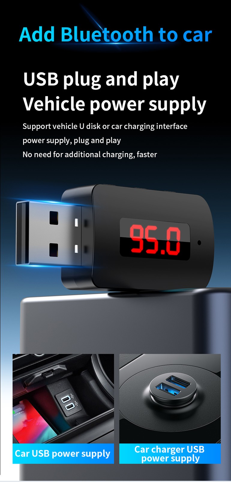 Bluetooth 5.4 Car Transmitter Receiver Handsfree Call USB Mini Wireless Audio US