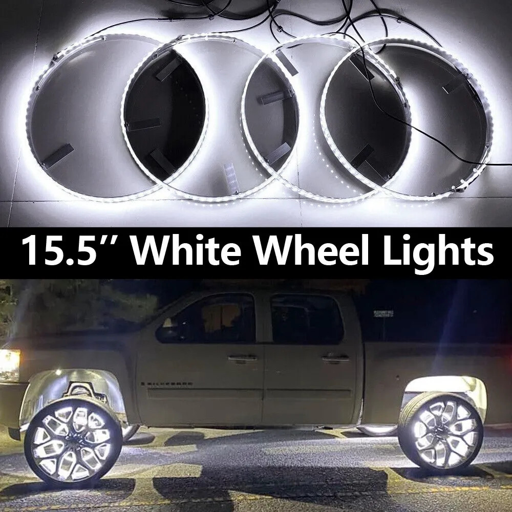 4x 15.5'' White LED Wheel Ring Lights For Truck Car Rim Lights Bluetooth Control