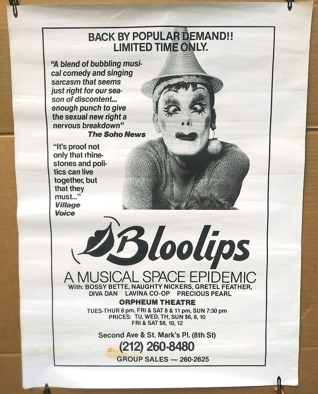 1980s queer theater poster BLOOLIPS Musical Space Epidemic LGBTQ/GAY drag queens