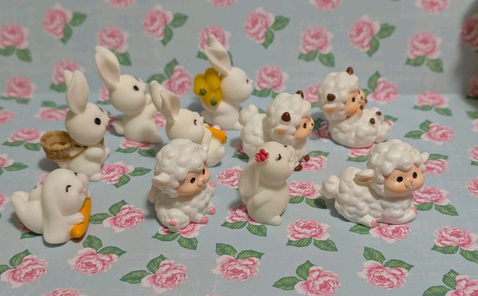 10 Miniature Bunny Rabbit Lambs Figures 1"-1.5