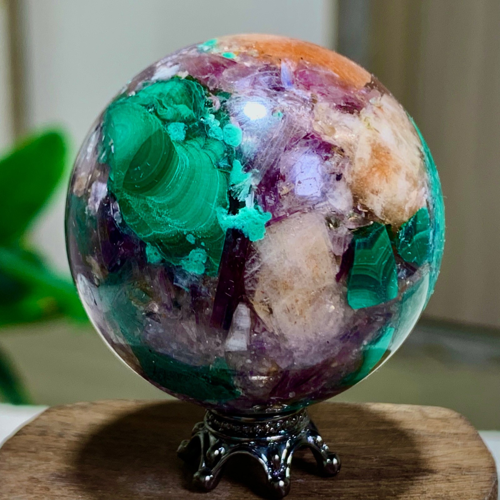 91G Newly discovered rare malachite purple mica symbiotic sphere restoration