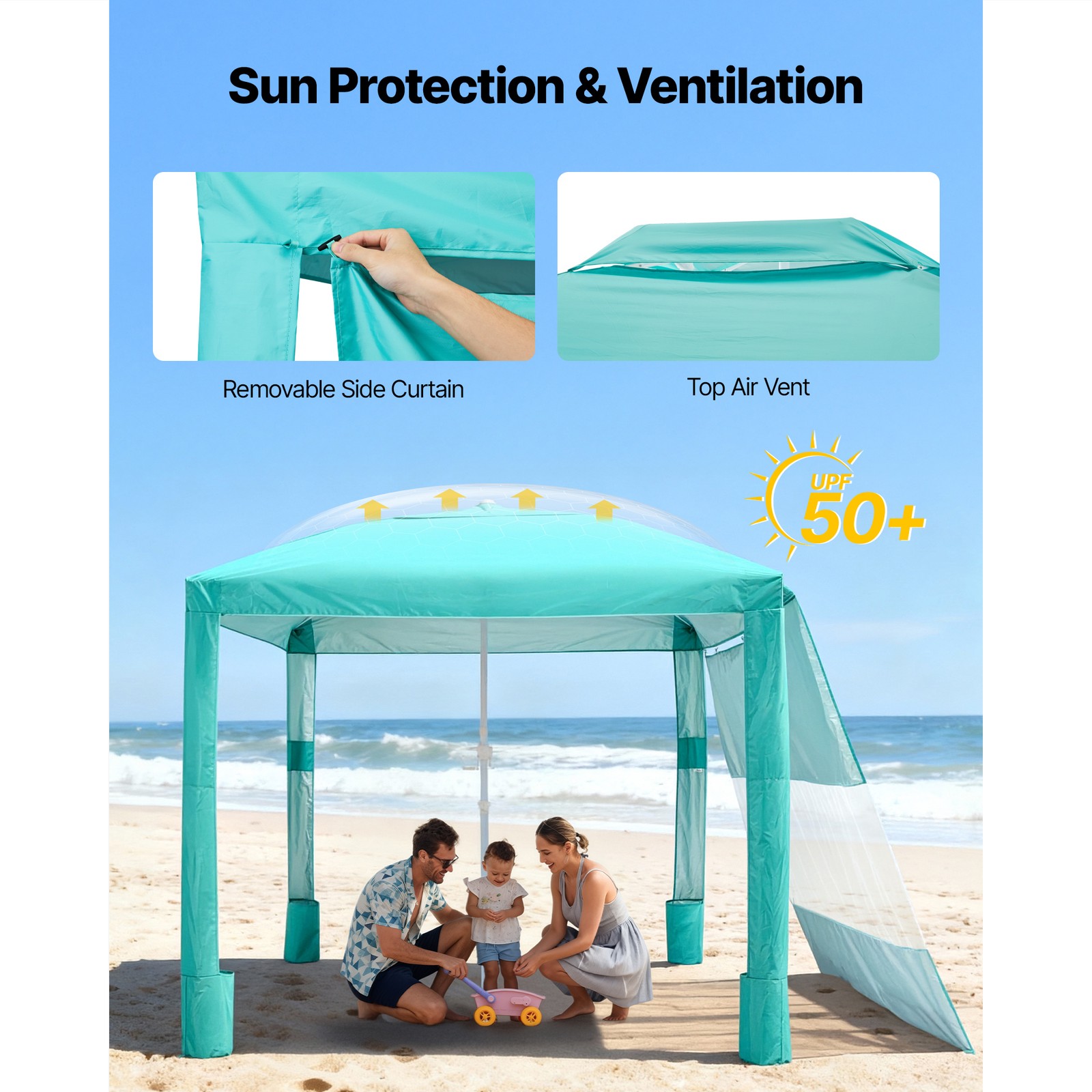 Uimoso Beach Cabana Canopy with Side Wall & Carry Bag, 8 x 8 ft, UPF 50+, Green
