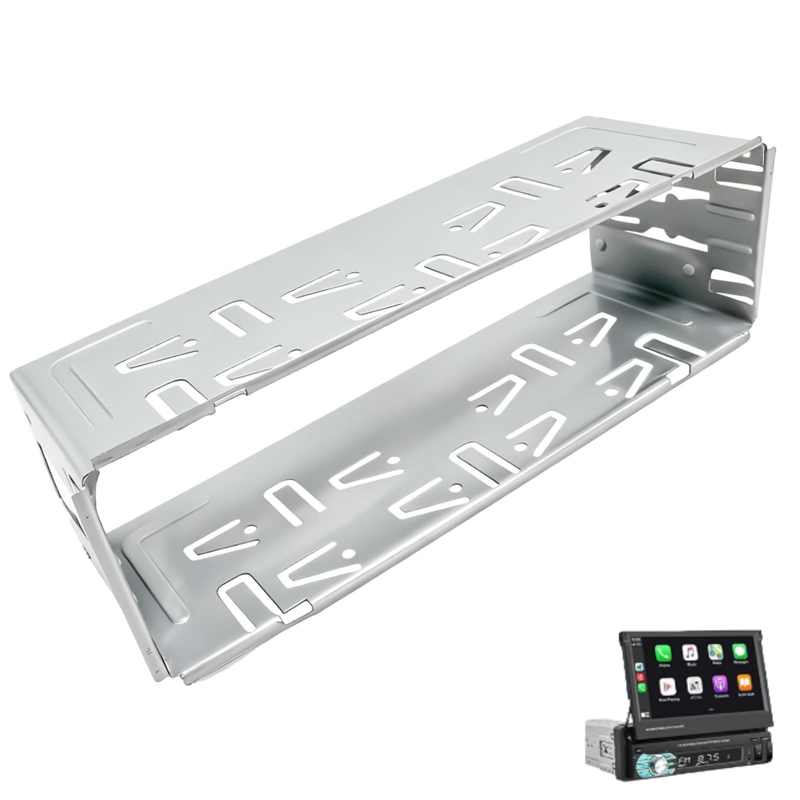 Universal Single Din Stereo Radio Replacement Fitting Cage Kit Silver