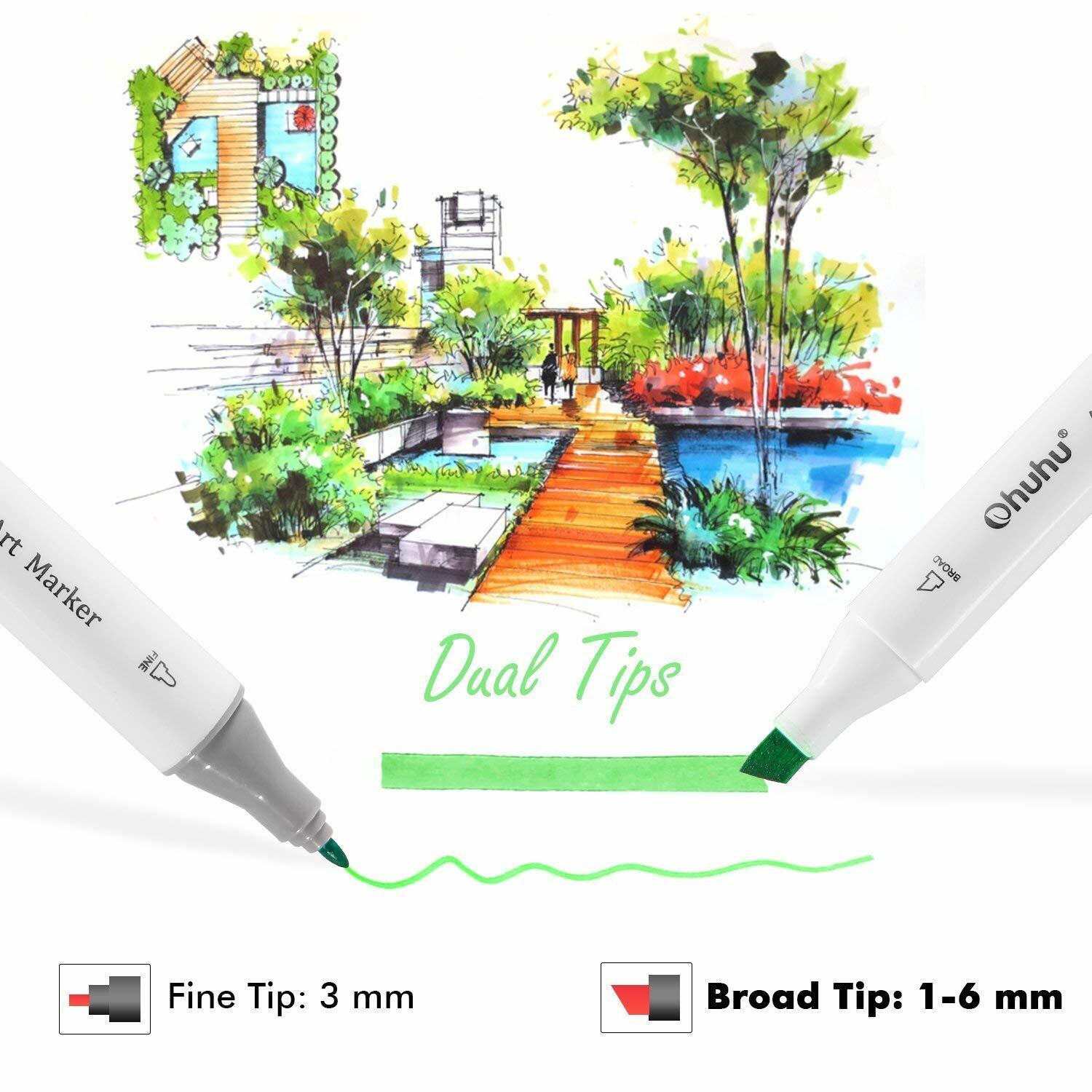 Ohuhu 100 Colors Dual Tip Art Markers, Permanent Marker Pens Highlighters