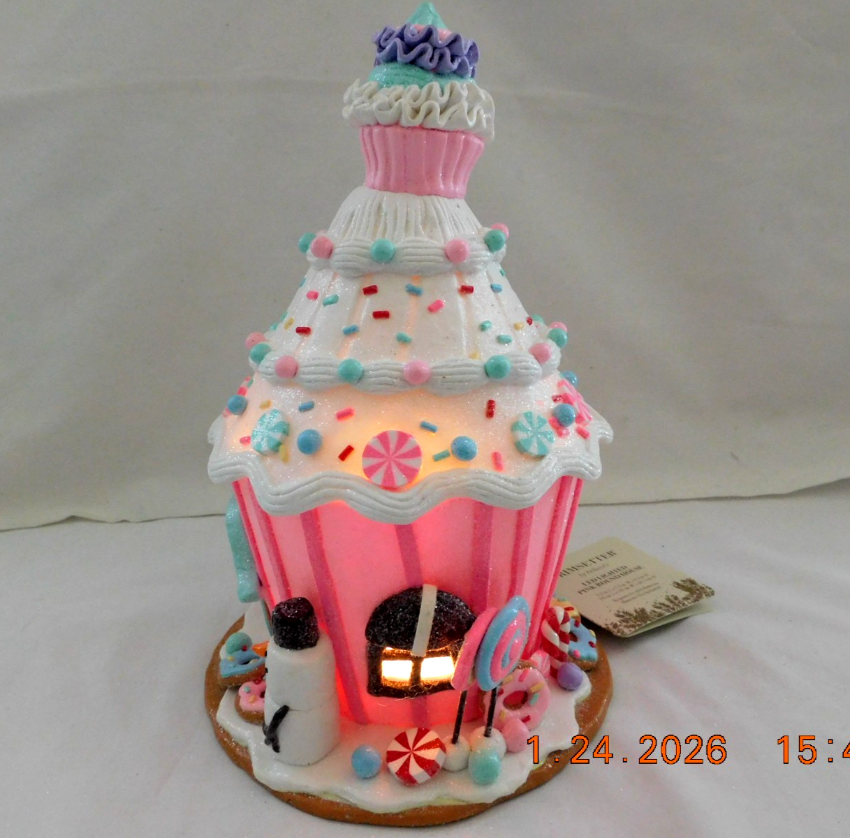 New 2025 Trimsetter Gingerbread Light Up LED "Round Pink House" 9.5"T x 7.5"