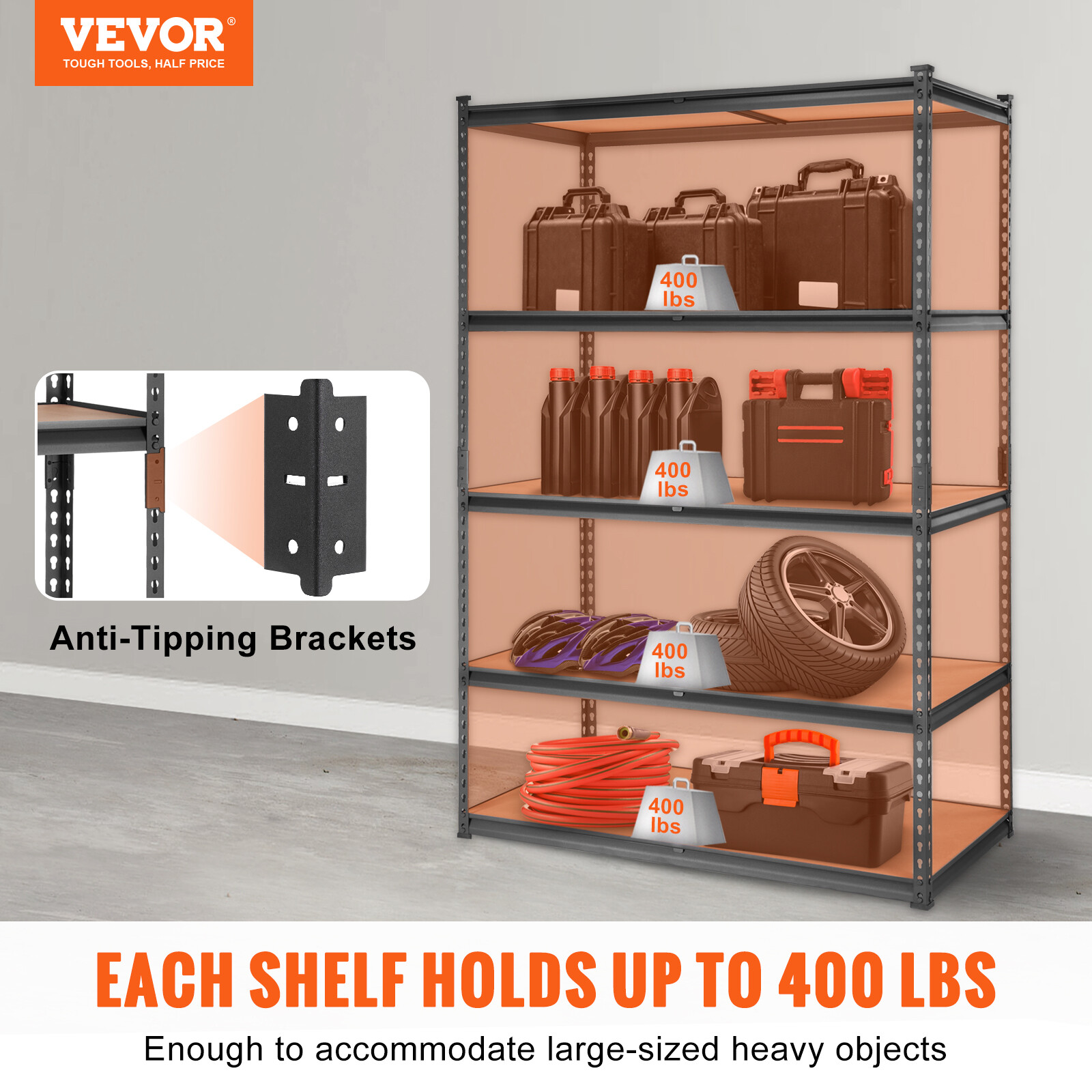 VEVOR Storage Shelving Unit Garage Storage Rack 5-Tier Adjustable 2000 lbs Load