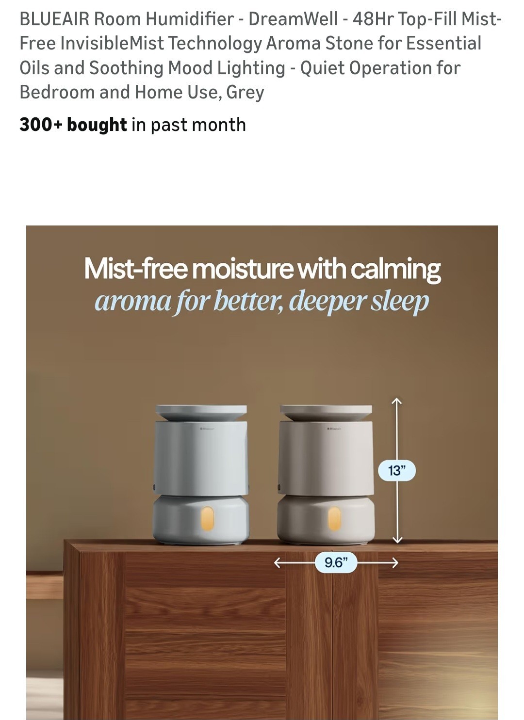 BLUEAIR Room Humidifier - DreamWell - 48Hr Top-Fill Mist-Free InvisibleMist Tech