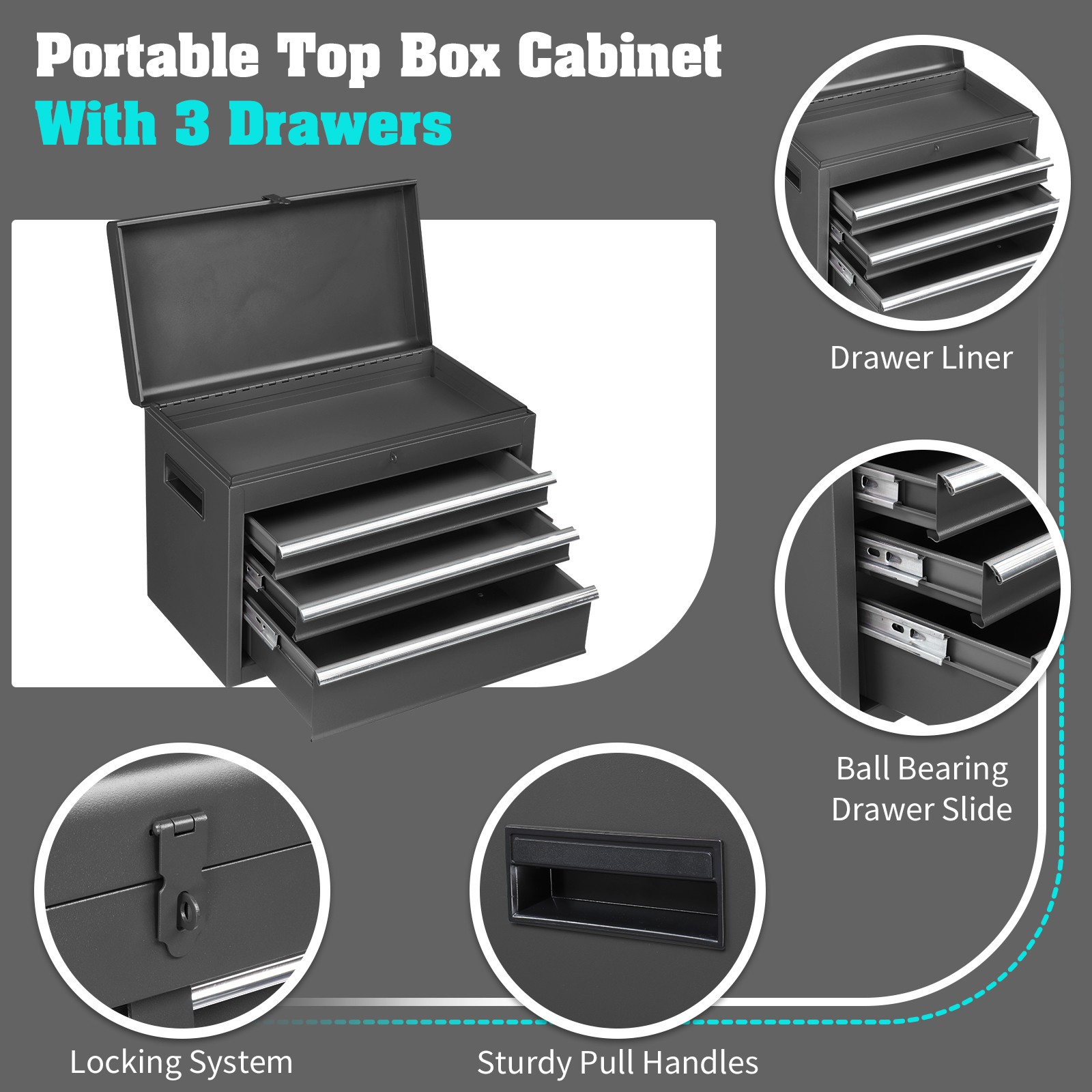 Rolling Tool Chest Tool Organizer Box with Lockable Wheels & Detachable Top NEW