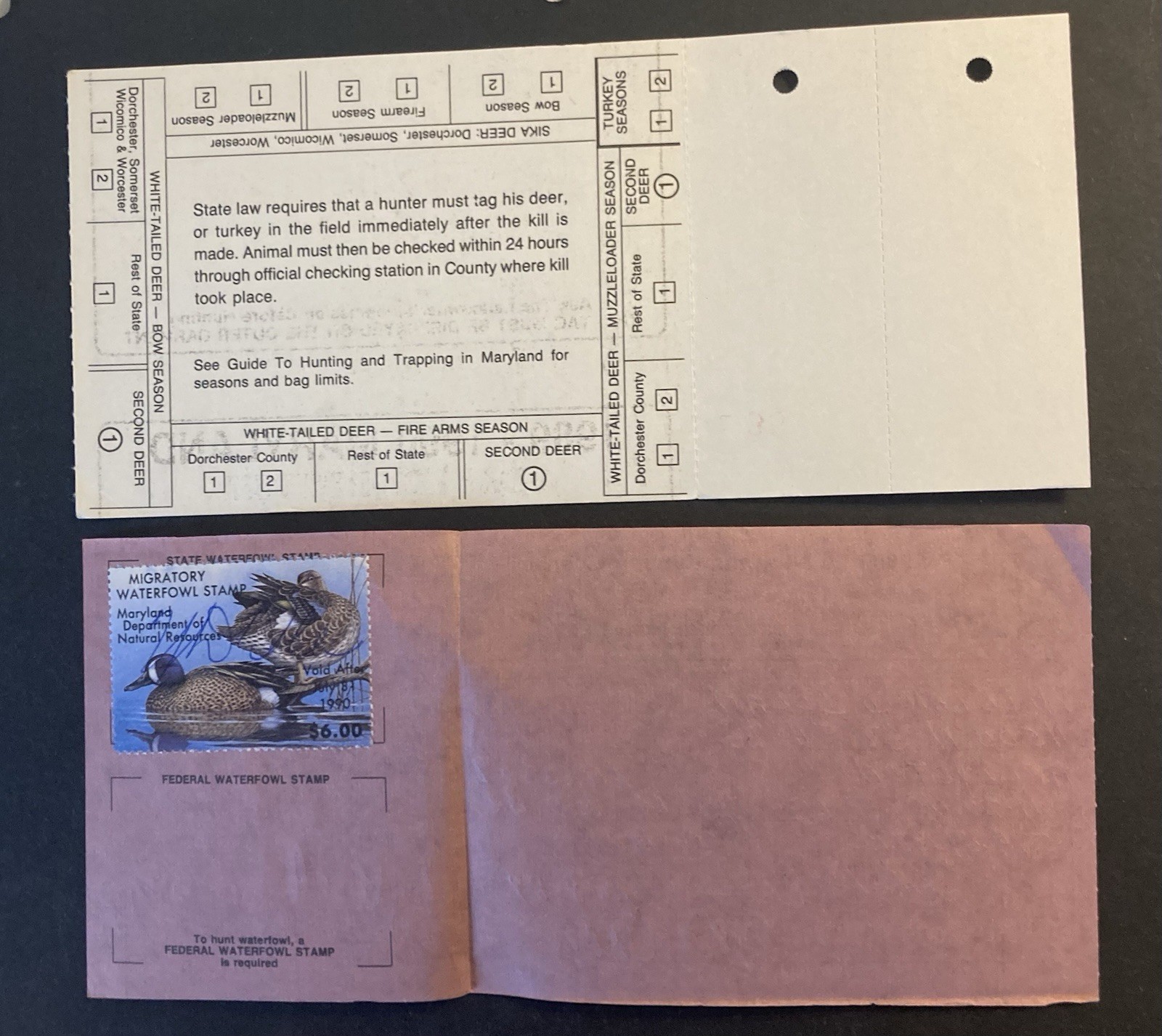 1989 Maryland 3-Day Non-Resident Hunting License