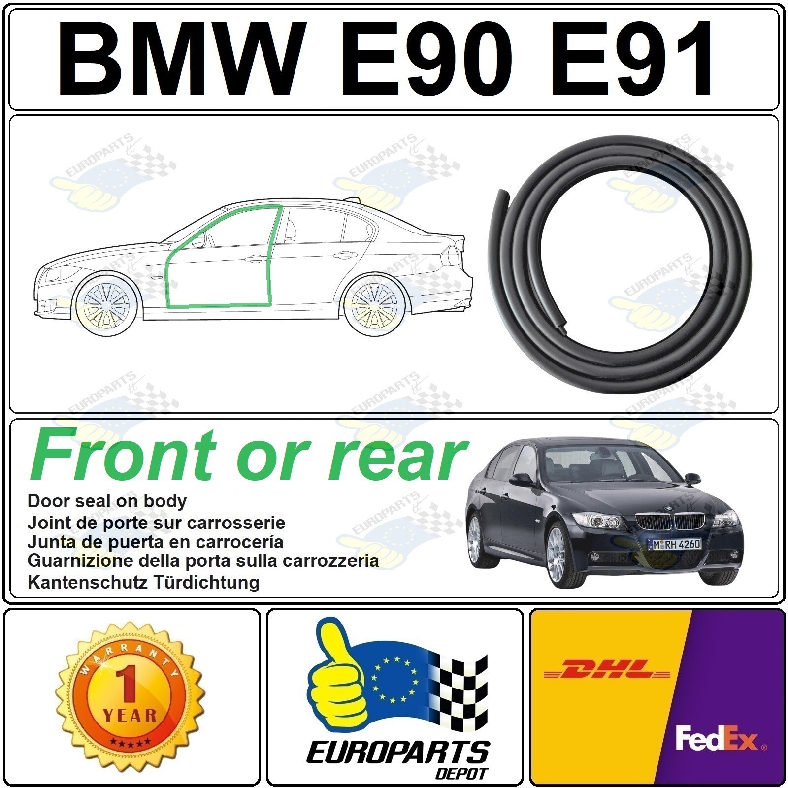 BMW 3 Series E90 E91 Sedan & Wagon Weatherstrip Rubber Door Seal Edge Protector