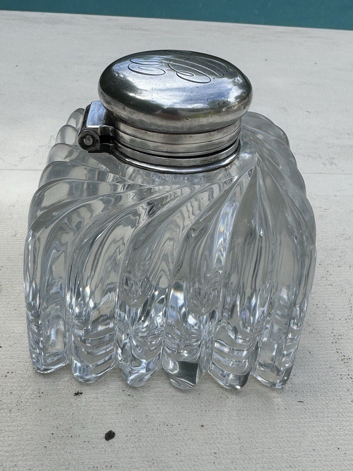 19th Century Tiffany & Co Sterling Silver and Cut Crystal 3.75” Inkwell and Cap