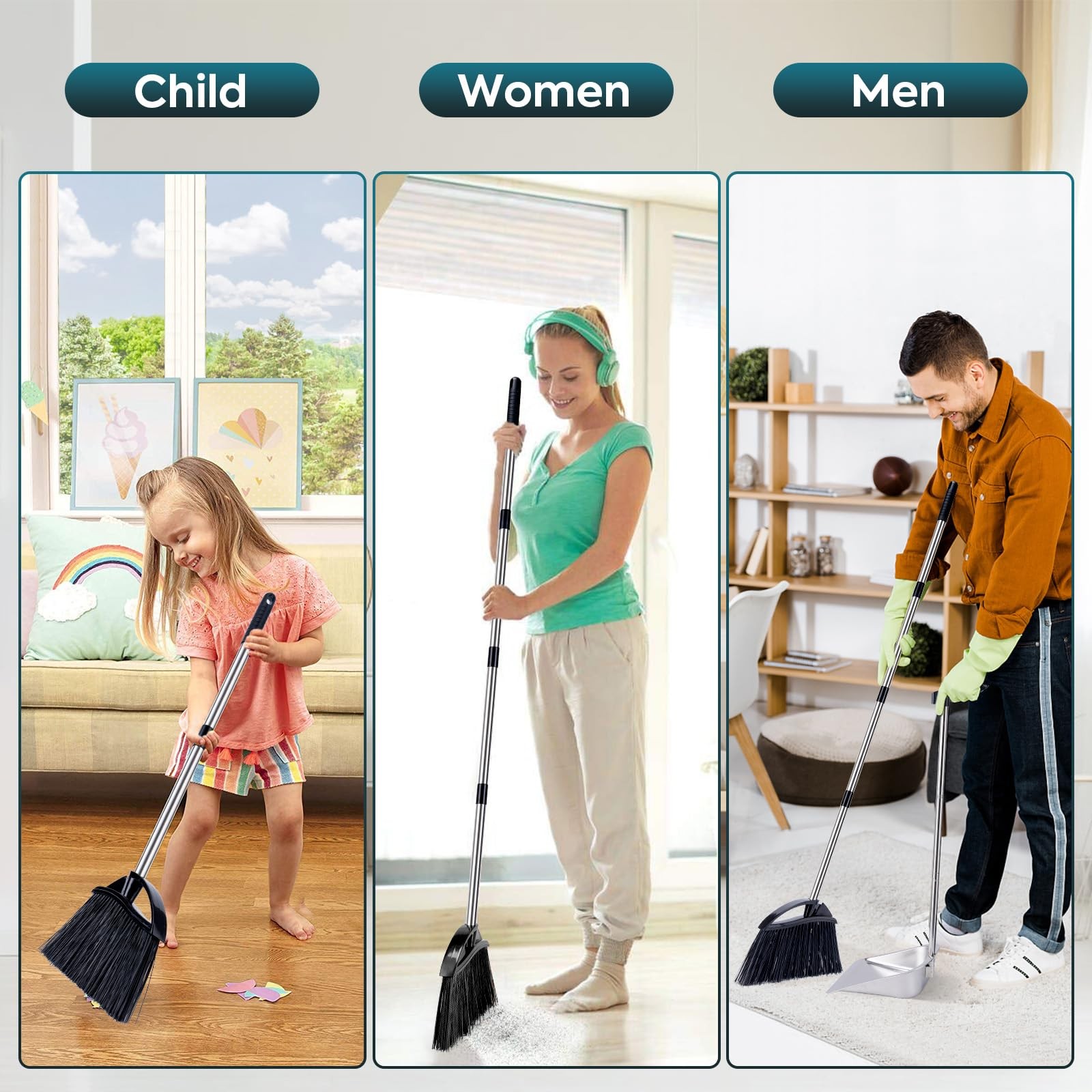 Yangbaga Dust Pans with Long Handle - 35”Heavy Duty Metal Upright Stand Up Du...