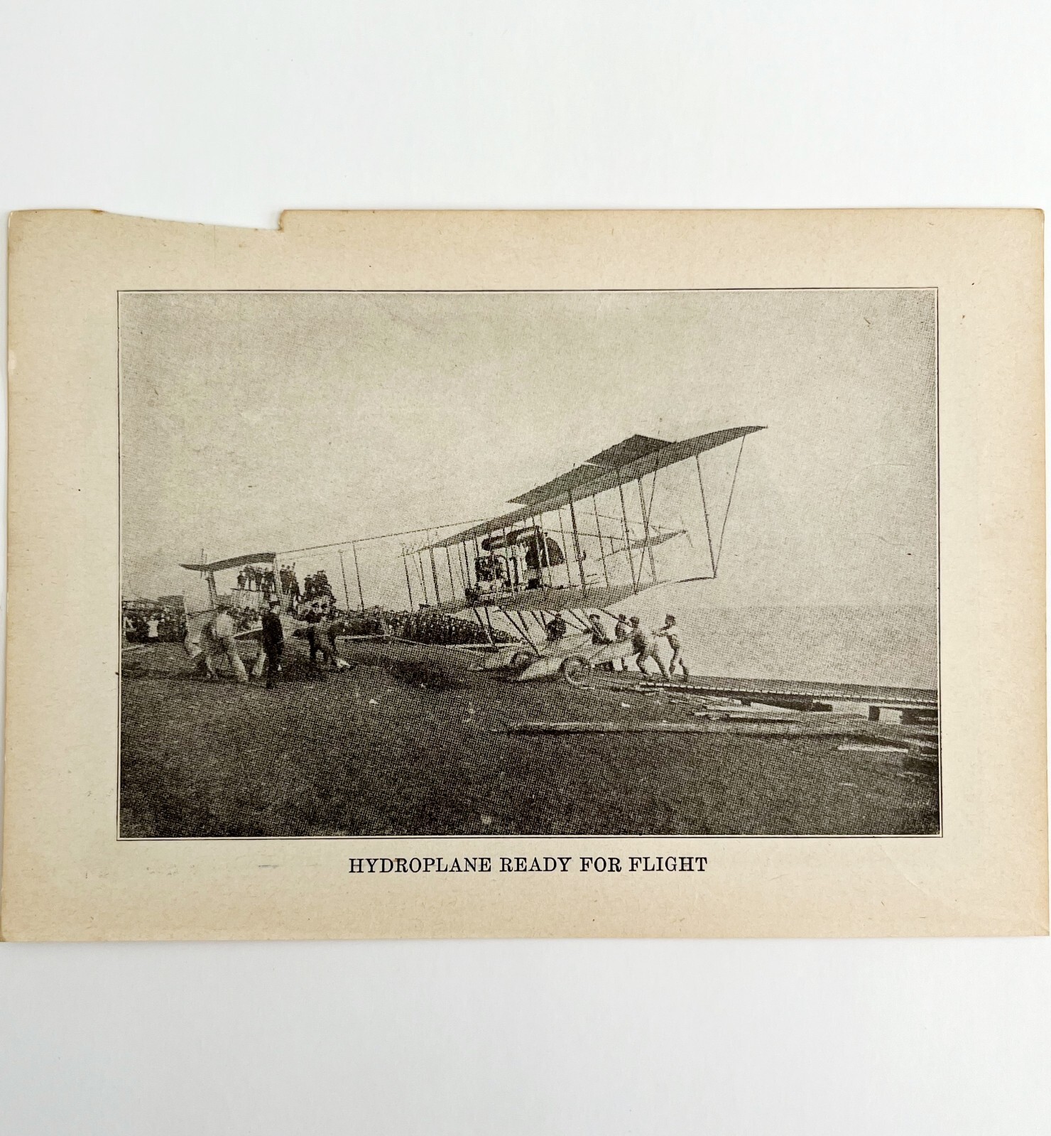 1914 WW1 Print Hydroplane Ready For Flight Aviation Antique Military Collectible