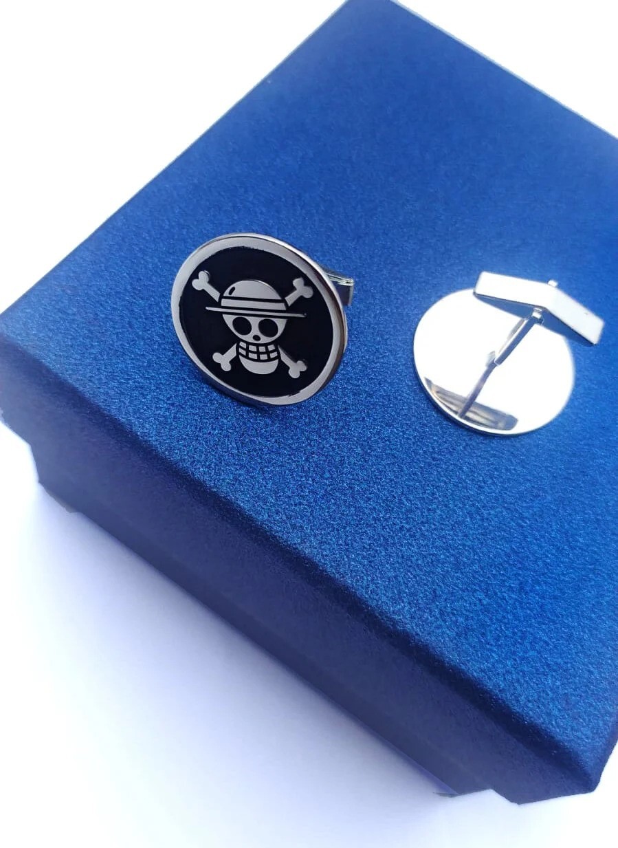 One piece pirate flag cufflinks, Straw hat crew flag cufflinks, 925 Silver