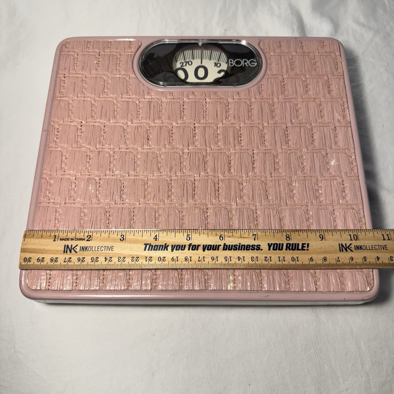 Vintage BORG Bathroom Scale Pink Lilac Woven Working