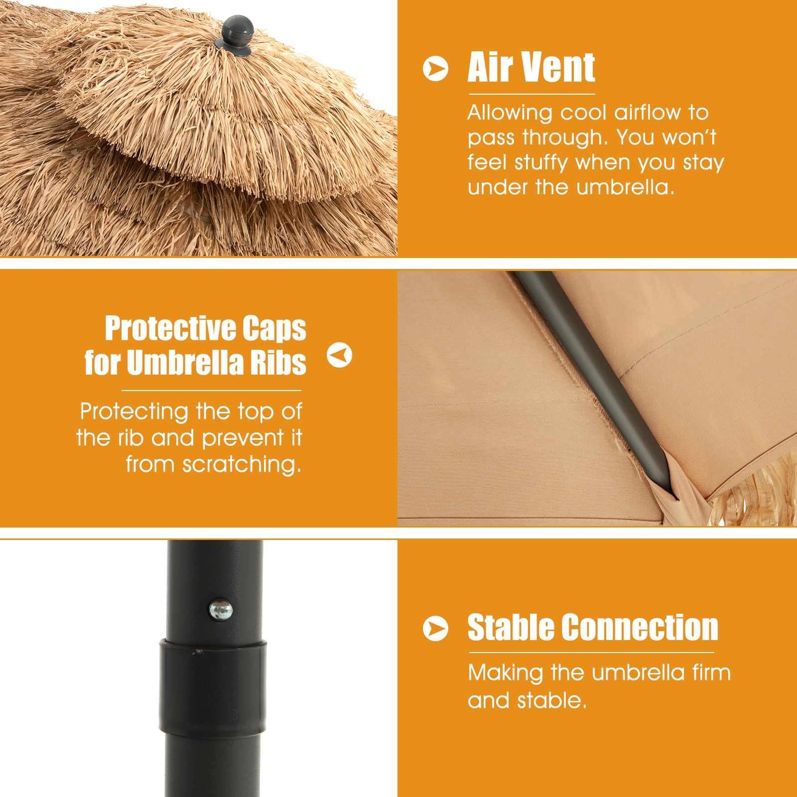 9 ft Thatched Tiki Patio Umbrella Beach Pool Sun Shade 2 Tier Hawaiian Crank