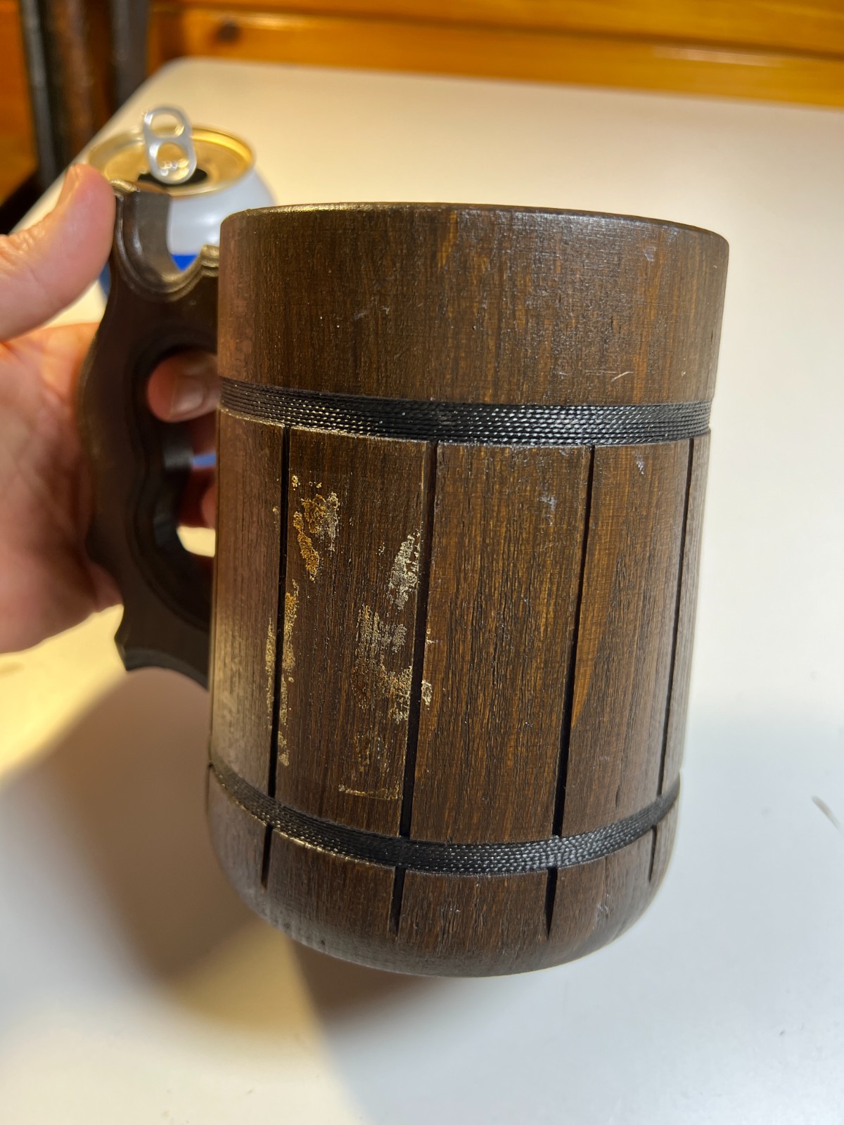 Medieval Wooden Wood Tankard Mug Cup Stein D&D Tavern LARP Stainless Steel DnD