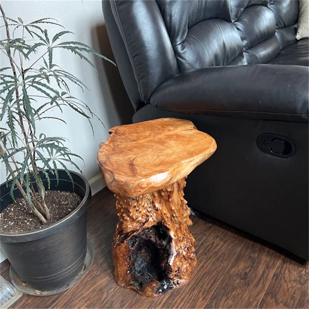 Rustic Cedar Roots Flower Stand Stool, Tree Stump Stool Side Table 19.5" H