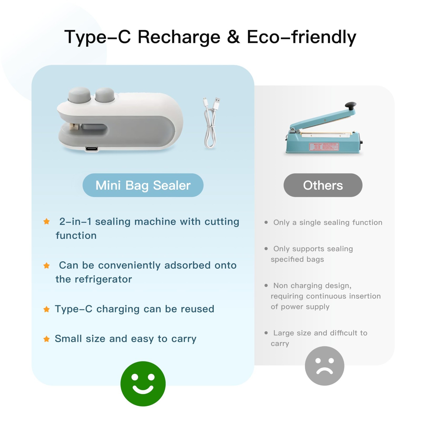 Mini 2-in-1 USB Rechargeable Snack Bag Sealer, Compact Portable Food Freshness