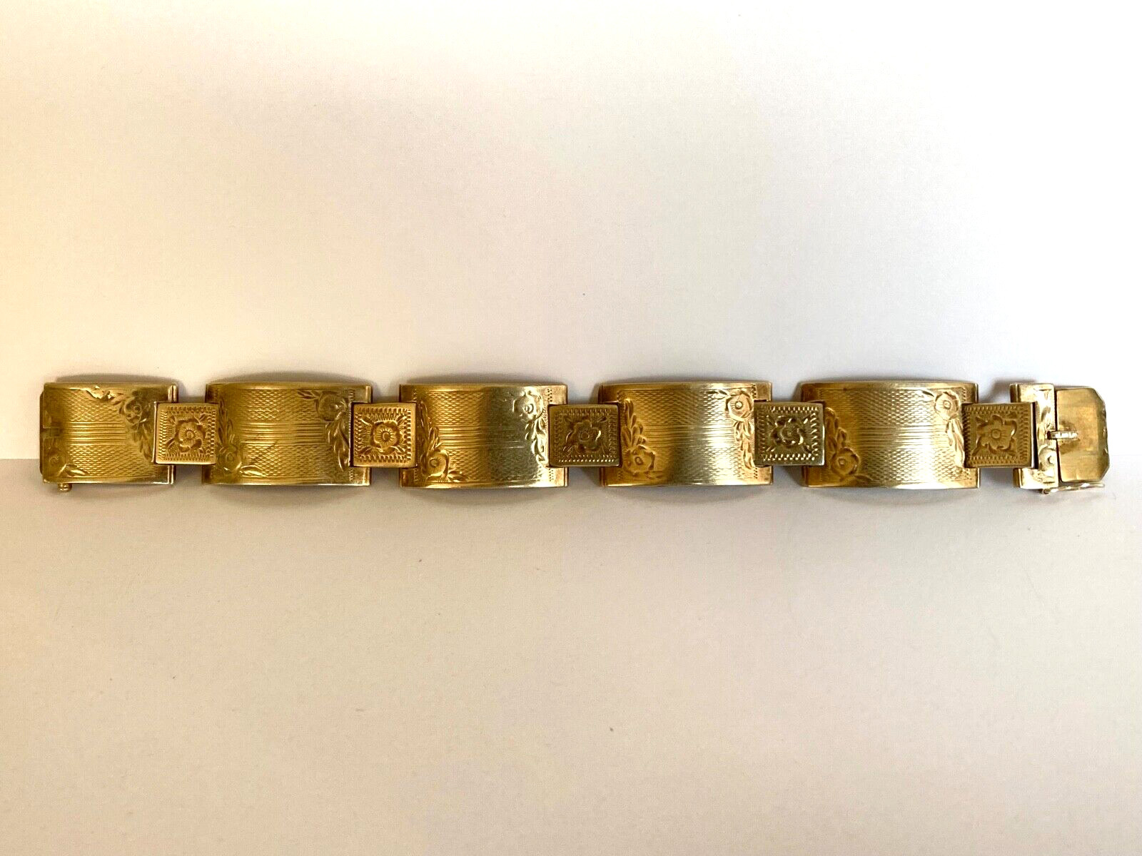 VintageGold Vermeil 835 Silver Floral Hinged Panel Bracelet-Very Rare-Hallmarked
