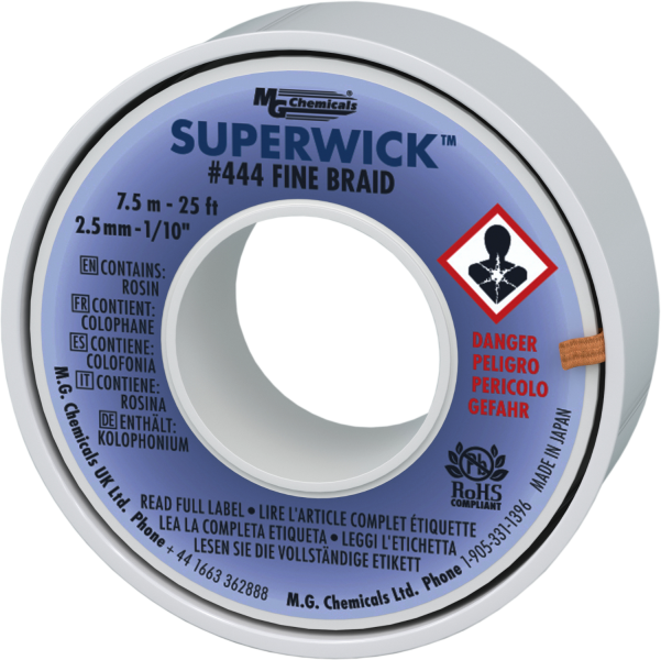 MG Chemicals 444 (#4) 25 Foot Roll 0.100" (2.5mm) Fine Braid Solder Wick