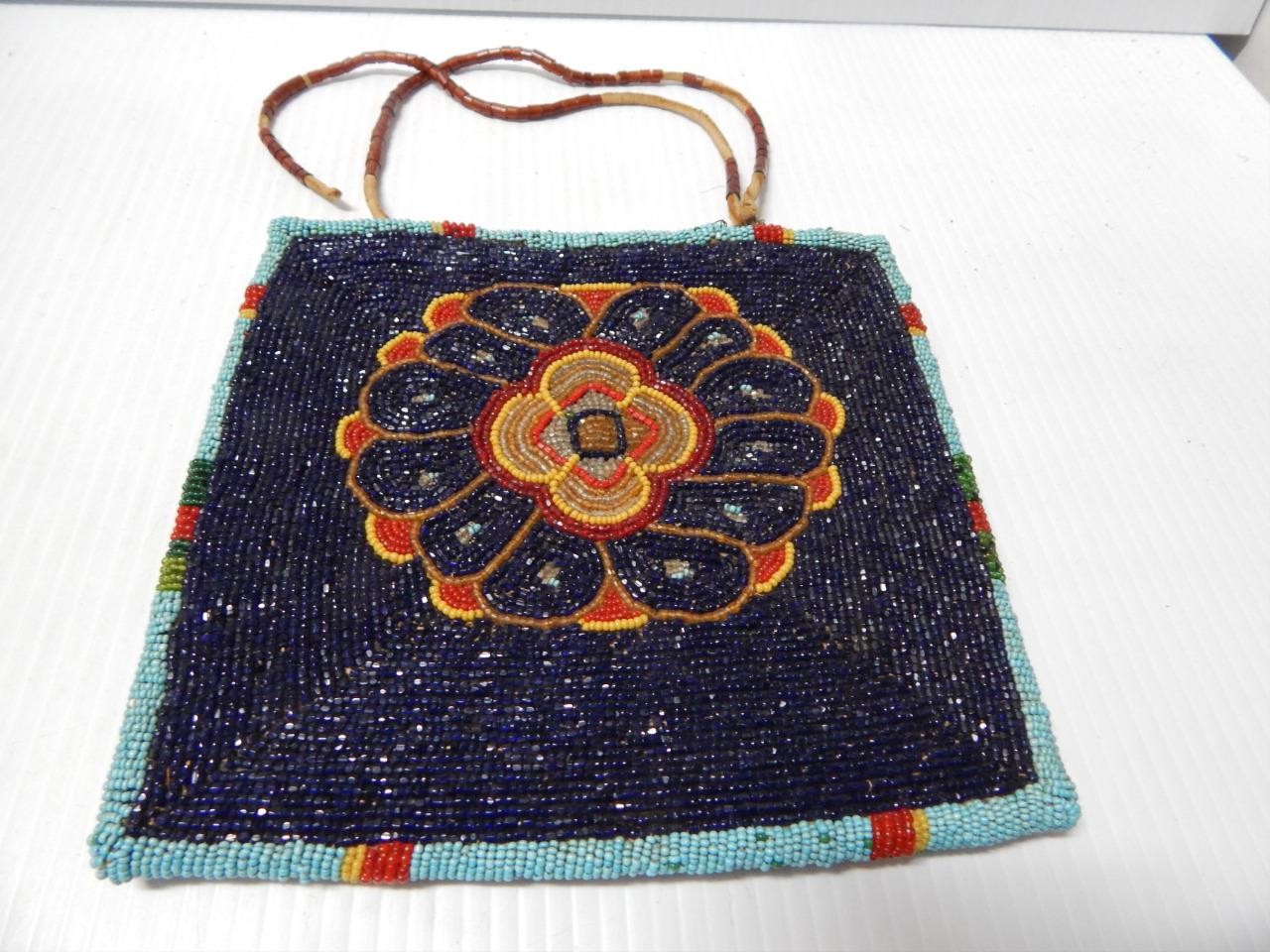 ANTIQUE 1920-30s YAKIMA PLATEAU INDIAN FULLY BEADED BOTH SIDES POUCH