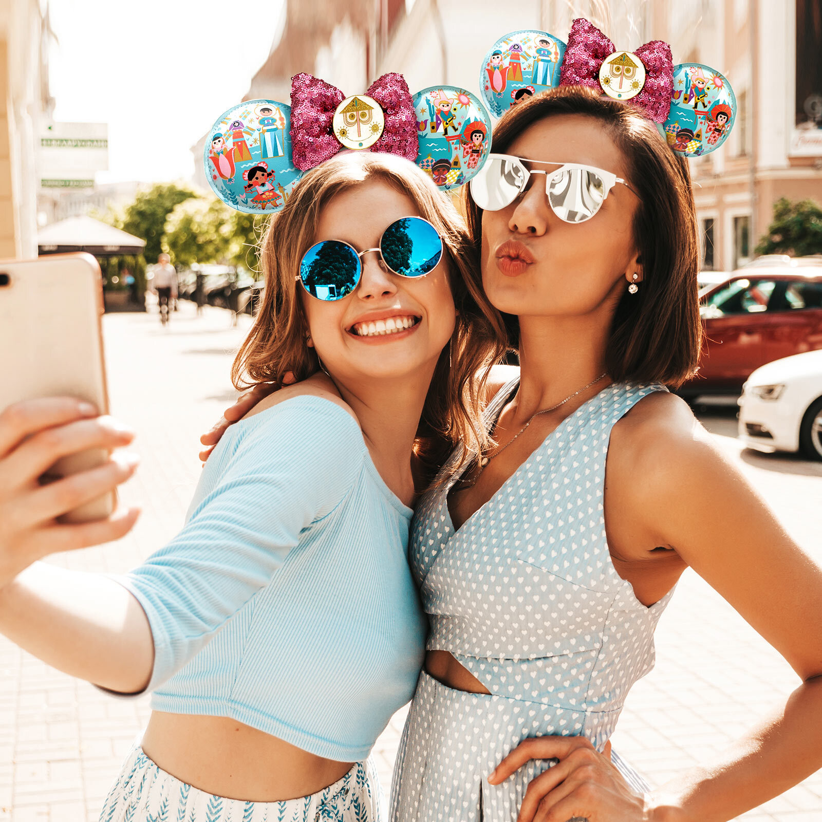 2024 Disney-Parks It’s A Small World Sequined Minnie Mouse Ears Headband New