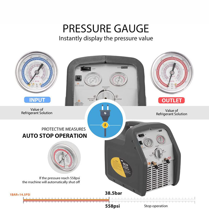 Portable 3/4 HP Refrigerant Recovery Machine for Vapor Liquid Refrigerant Grey