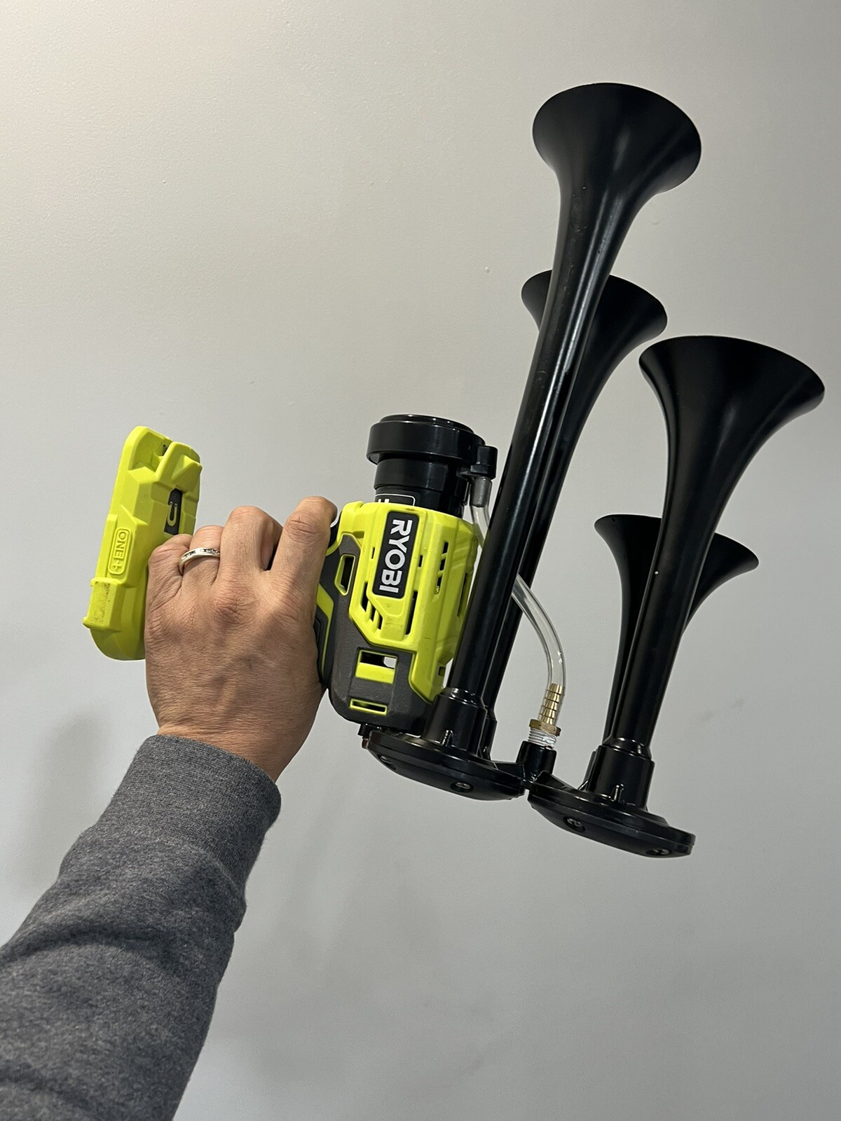 Ryobi 18v drill With Quad air horn (no Battery)